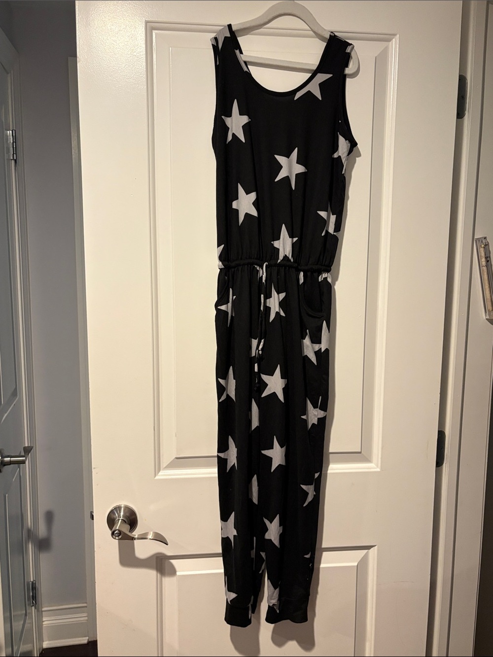 Girls' Black Star-Print Sleeveless Jumpsuit with Drawstring